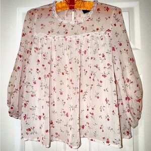 Blue Rain Floral Blouse Francesca’s- Cream and Pink floral. Size XS. VVGUC
